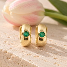 Load image into Gallery viewer, Natural Emerald Huggie Earrings