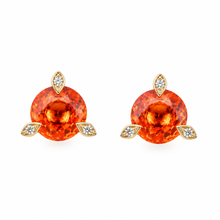 Load image into Gallery viewer, Orange Sapphire &amp; Diamond Stud Earrings