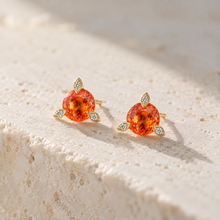 Load image into Gallery viewer, Orange Sapphire &amp; Diamond Stud Earrings